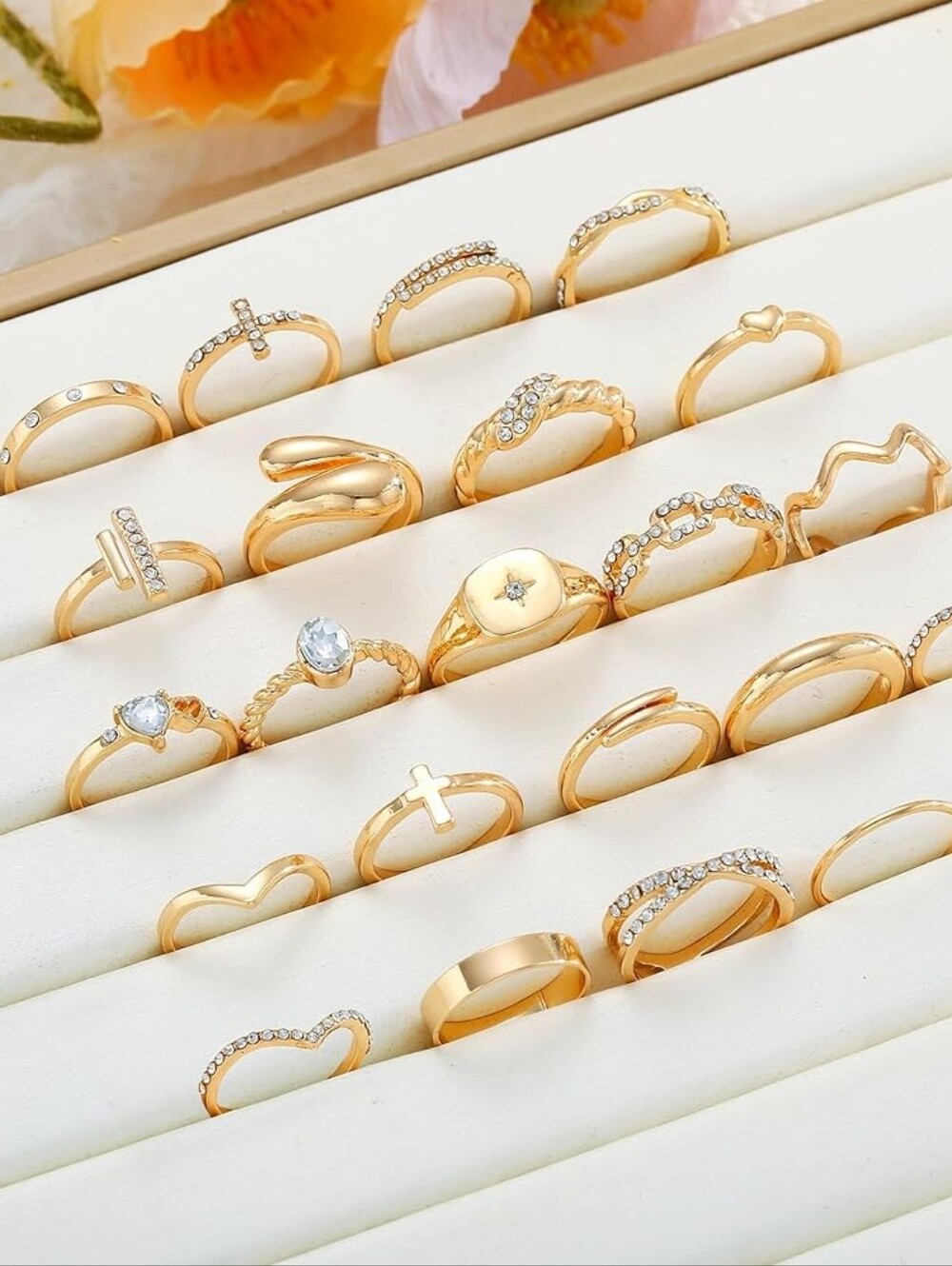 Gold Stackable Rings Set Gold Plated - Picture 6 of 9